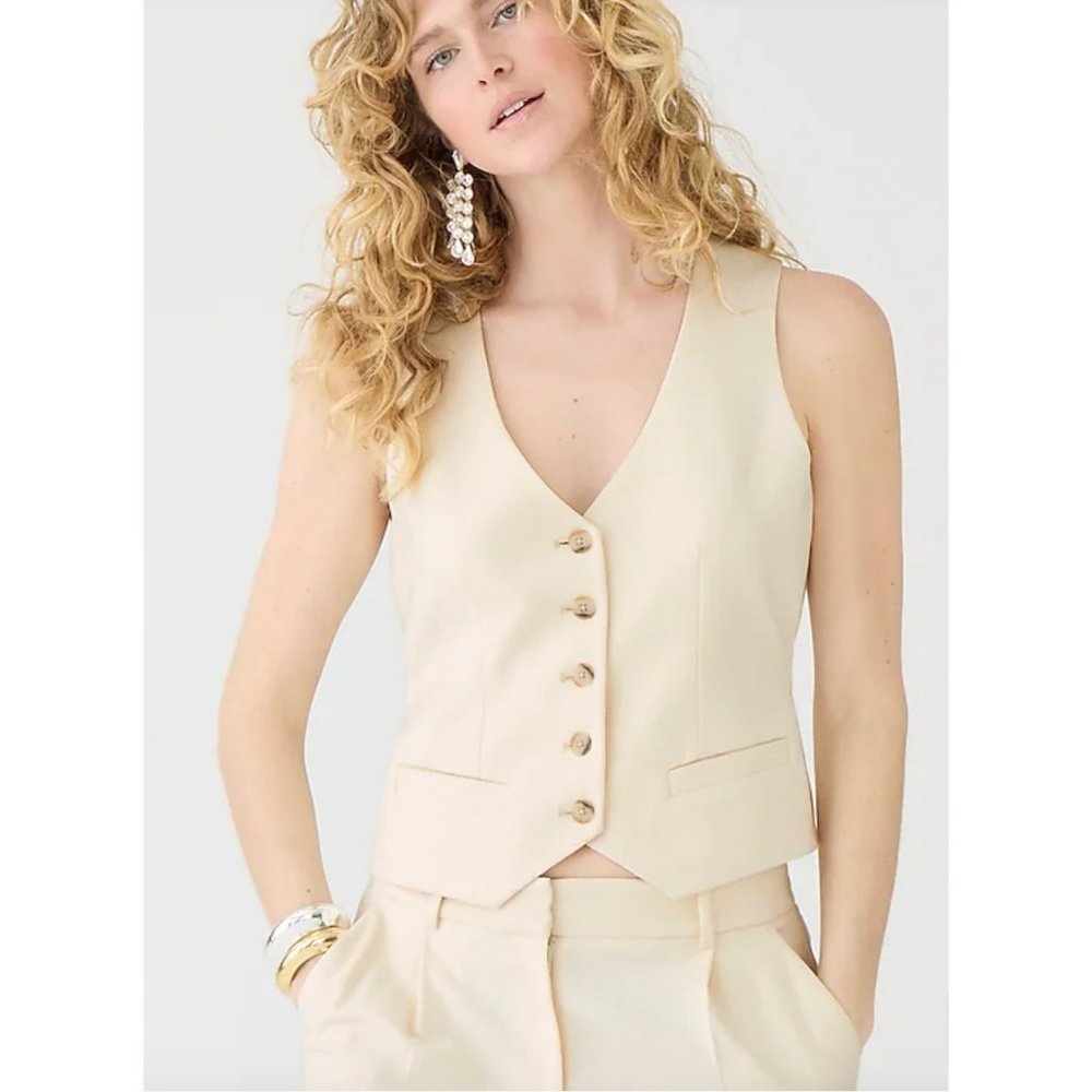 J.Crew $188 Slim Fit Vest in Drapey Twill Ivory Size 6 BR253
